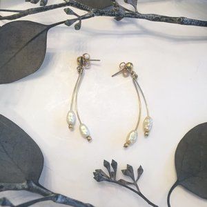 Vintage Gold Tone Faux Pearl Drop Earrings